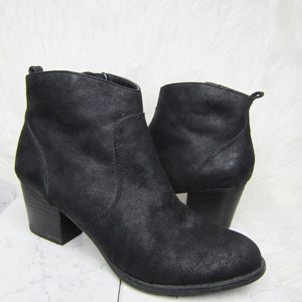 Franco Sarto Boots Womens 9 M Black Huette Ankle Bootie Block Heels Faux Suede